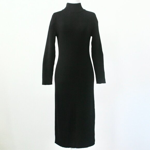 Prologue Black Mock-Neck Long-Sleeve Ribbed Sweater Maxi Dress Extra Small - Picture 1 of 6